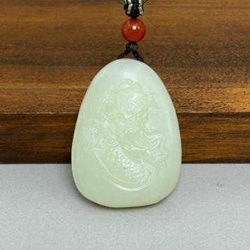 Gecertificeerde nefrietjade Guanyu Amulet Bedel - Hoogte: 38