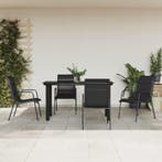 vidaXL 5-delige Tuinset textileen en staal zwart, 4 zitplaatsen, Verzenden, Nieuw, Rvs