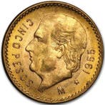 Salomonseilanden. 5 Pesos 1955 Mexican 5 Pesos Hidalgo Gold