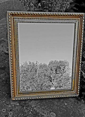 Wandspiegel - Glas, Hout - Groot met vergulde lijst, Antiek en Kunst
