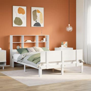 vidaXL Bed met boekenkast zonder matras grenenhout wit, Huis en Inrichting, Slaapkamer | Bedden, Verzenden, Wit, 200 cm, 160 cm