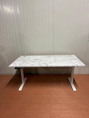 Zit Sta Bureau - Wit Frame - Marmer Bureaublad - Nieuw, Huis en Inrichting, Verzenden, In hoogte verstelbaar, Nieuw