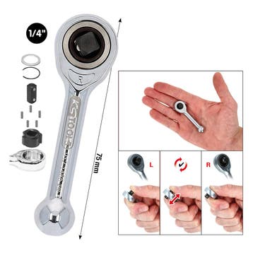KS Tools 1/4 Mini Vrijloop Ratel 75mm, Verzenden, Nieuw