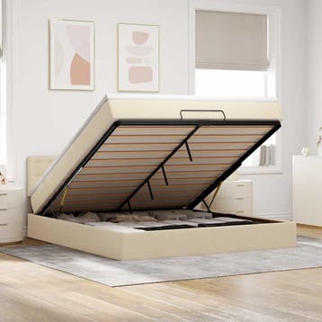 vidaXL Bed poef met matras en LEDs 180x200 cm stof, Eenpersoons, Verzenden, Nieuw, 80 cm
