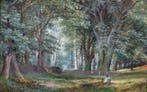 Franse School (XIX-XX) - Sereen Boslandschap met Figuren -, Antiek en Kunst, Kunst | Schilderijen | Klassiek