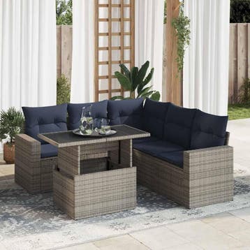 vidaXL 6-delige Loungeset met kussens poly rattan acacia, Verzenden, Nieuw, Loungeset