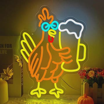 Grappige Haan met Bier Glas Neon Sign - Sfeerverlichting voo, Verzenden, Nieuw