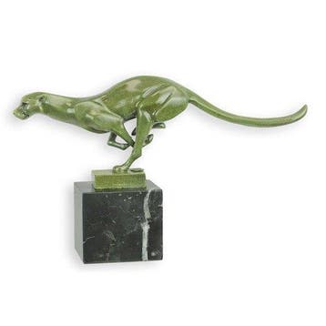 Figuur - Jaguar Skulptur: Grün patinierte Tierstatue auf