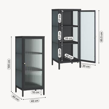 Vitrinekast Vinterhavn metalen opbergkast 100x40x40 cm zwart, Verzenden, Nieuw