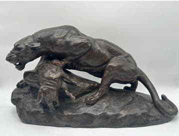Clovis-Edmond Masson (1838 - 1913) - sculptuur, Lionne