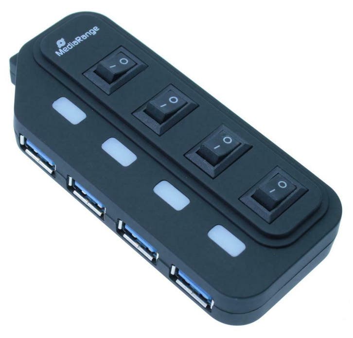 MediaRange 4-poorts USB 3.0-Hub met aan/uit knop, Computers en Software, USB Sticks, Nieuw, Verzenden