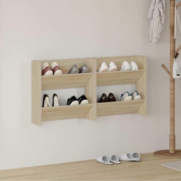 vidaXL Wandschoenenkasten 2 st 60x18x60 cm spaanplaat sonoma, Verzenden, Nieuw