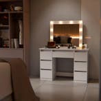 Kaptafel / Schminktafel Talea - Incl. Spiegel en LED - Wit, Huis en Inrichting, Tafels | Kaptafels, Verzenden, Nieuw