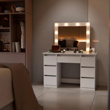 Kaptafel / Schminktafel Talea - Incl. Spiegel en LED - Wit, Verzenden, Nieuw