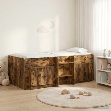vidaXL Loft Bed Frame met Kast 3 st Gerookt eiken Bewerkt, Verzenden, Nieuw, Bruin, Hout