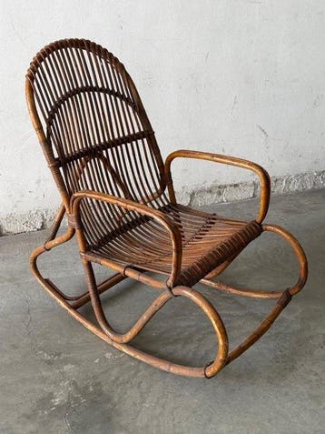 Schommelstoel - Bamboe, Rattan - Vintage schommelstoel van