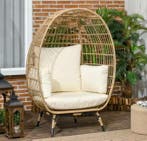 Nieuwe Ovale Rotan Tuinstoel met Kussens – 105x97x150 cm, Verzenden, Nieuw, Rotan