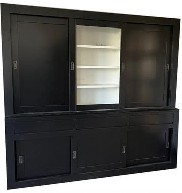 Buffetkast zwart Vaassen greeploos 240cm dichte zijdeuren, Ophalen of Verzenden, Nieuw