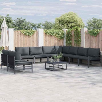 vidaXL Tuinbankenset 10 st Zwart Staal, Verzenden, Nieuw, Rvs, Meer dan 8 zitplaatsen