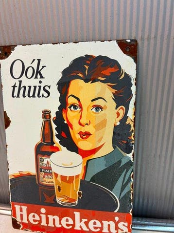 Heineken – Ook Thuis – Emaille Reclamebord - Emaille bord -