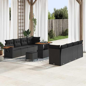 vidaXL Tuinbankenset 12 st 10-Aantal zitplaatsen Zwart poly, Verzenden, Nieuw, Rotan, 2 zitplaatsen