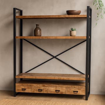 Boekenkast Mangohout Britt 180 cm, Verzenden, Nieuw, Overige houtsoorten, Industriële meubels