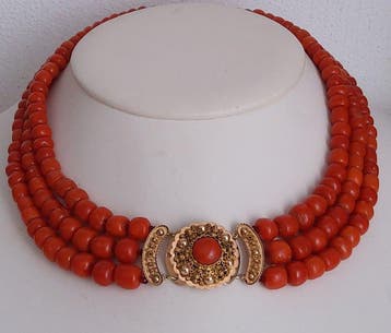 Ketting - 14 karaat Geel goud - Bloedkoraal, Sieraden, Tassen en Uiterlijk