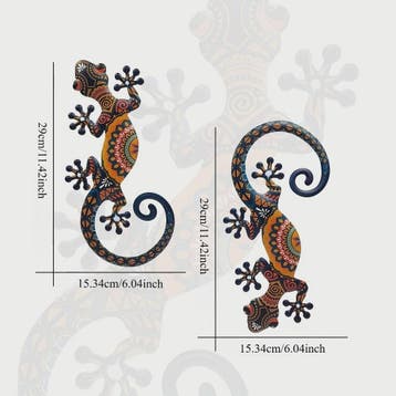 Set van 2 Metalen Gekko Wanddecoratie - Levendige Tribal Pat