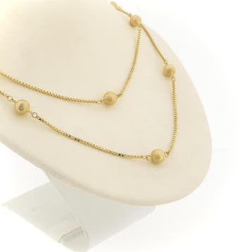 Lange gouden schakelketting met bolletjes, Ophalen of Verzenden, Gebruikt, Overige kleuren, Goud