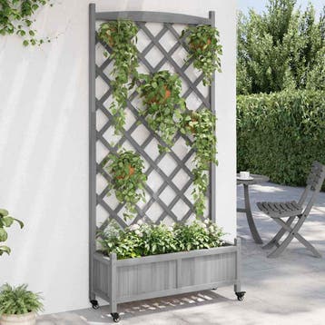 vidaXL Plantenbak met latwerk en wielen massief vurenhout, Verzenden, Nieuw, Hout, Minder dan 60 cm