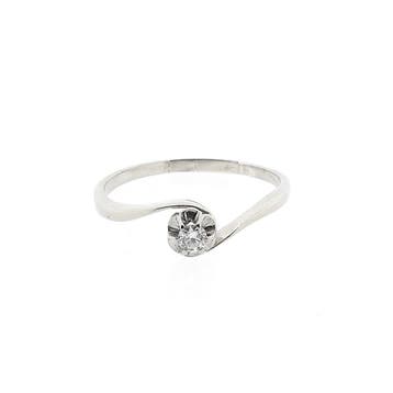Witgouden solitairring met diamant; 0,10 ct., Sieraden, Tassen en Uiterlijk, Gebruikt, 19 tot 20, Ophalen of Verzenden, Met edelsteen
