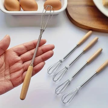 Mini Garde met Houten Handvat - Roestvrij Staal Eierklopper, Doe-het-zelf en Verbouw, Kratten en Dozen, Verzenden, Nieuw