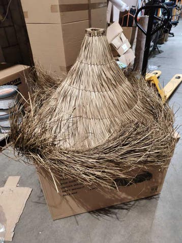 Grote hanglamp van stro, bruin, Nieuw