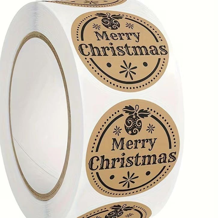 Sluitstickers kerstetiketten merry christmas kraft en zwart, Hobby en Vrije tijd, Knutselen, Nieuw, Ophalen of Verzenden