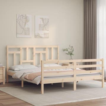 vidaXL Bedframe met hoofdbord massief hout 160x200 cm, Huis en Inrichting, Slaapkamer | Bedden, Bruin, Verzenden, 200 cm, 160 cm