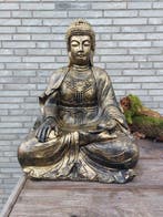 Beeld, 60 cm high gold colored bronze Buddha statue - 60 cm, Antiek en Kunst