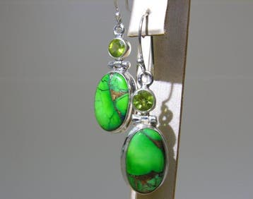 Turquoise Oorbellen - Hoogte: 43 mm - Breedte: 12 mm- 7.69 g