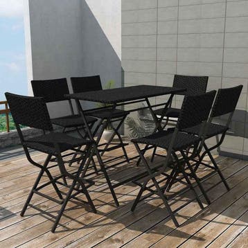 vidaXL 7-delige Tuinset inklapbaar staal poly rattan zwart, Verzenden, Nieuw, 6 zitplaatsen, Tuinset