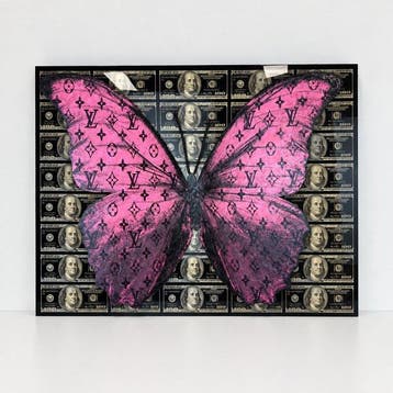 Mike Blackarts - Hot Pink Butterfly Money Wall Art