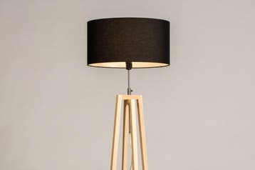 Rietveld Vloerlampen - Zwart, Naturel - Stof, Hout, Huis en Inrichting, Lampen | Vloerlampen, Verzenden, Nieuw