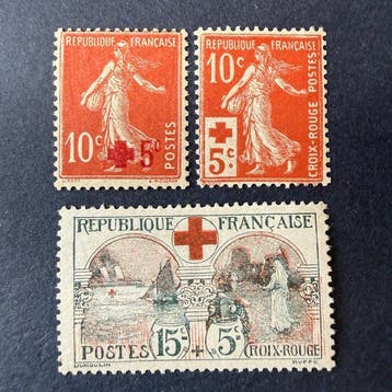 Frankrijk - Y&T 146/147 en 156, Rode Kruis in nieuwstaat **, Gestempeld