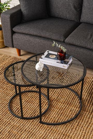 Asir 706CLN1142 Salontafel set  Zwart van €103 voor €69, Huis en Inrichting, 50 tot 100 cm, 100 tot 150 cm, Rond, Nieuw