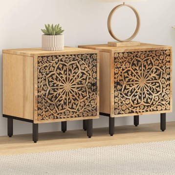 vidaXL Nachtkastjes 2 st 40x33x46 cm massief mangohout, Verzenden, Nieuw, Hout
