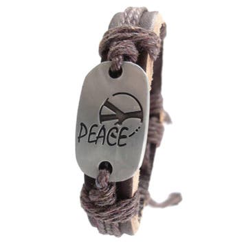 Fako Bijoux - Armband - Leder - Peace Plate - Bruin, Verzenden, Nieuw