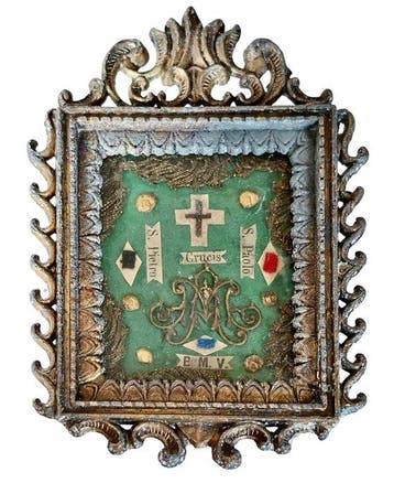Reliekhouder - Brons, Glas, Hout, Textiel - 20e eeuw -