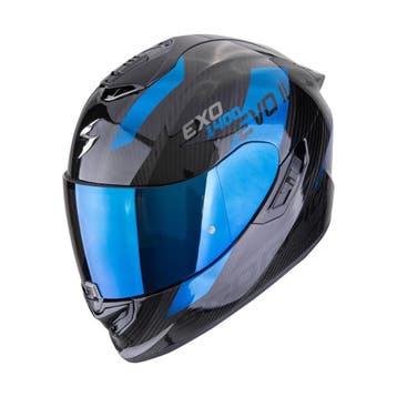 Scorpion EXO-1400 Evo II Carbon Air Platted Zwart Blauw, Motoren, Nieuw met kaartje, Overige merken, Heren, Verzenden