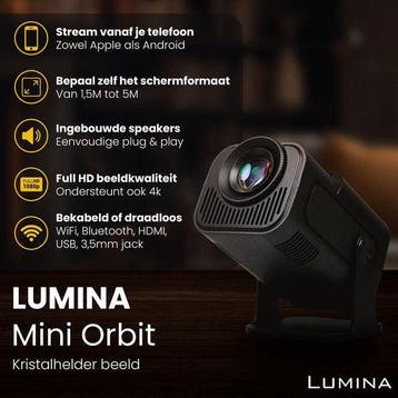 2dekans | Lumina® Pro Mini Beamer 2025 – 4K Draagbare Smart, Ophalen of Verzenden, Zo goed als nieuw, Lumina