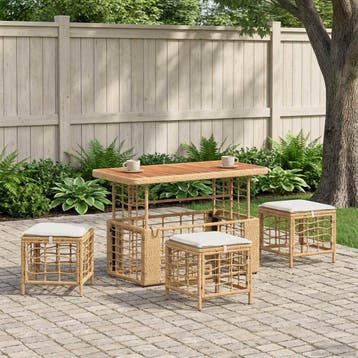 vidaXL Tuin eettafelset 4 st Natuur en Wit Poly Riet en, Tuin en Terras, Verzenden, Nieuw, Rotan, 4 zitplaatsen