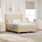 vidaXL Boxspringbed met LED-stripverlichting Crème 160 x 200, Verzenden, Nieuw, Crème, Stof