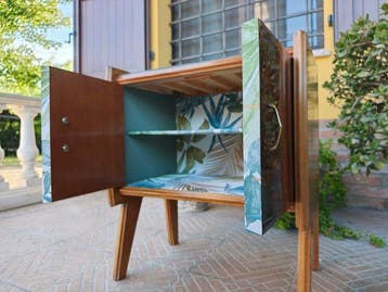 Nachtkastje - Wortelnotenhout, Hout, Glas - Italiaans